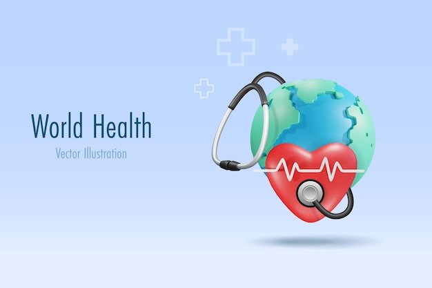 Vector stethoscope diagnosis heart and world health for sustainable environment save the planet world environment day and earth day concept 3d vectorx9