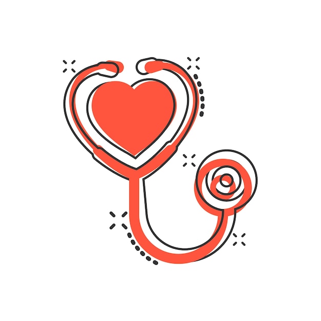 Stethoscope icon in comic style Heart diagnostic cartoon vector illustration on isolated background Medicine splash effect sign business concept