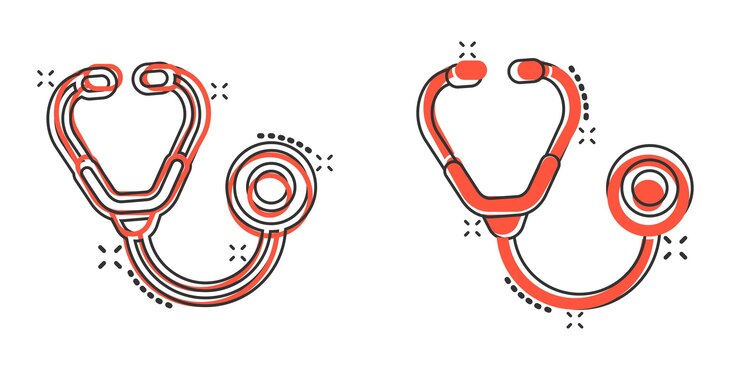Vector stethoscope icon in comic style heart diagnostic cartoon vector illustration on isolated background medicine splash effect sign business concept