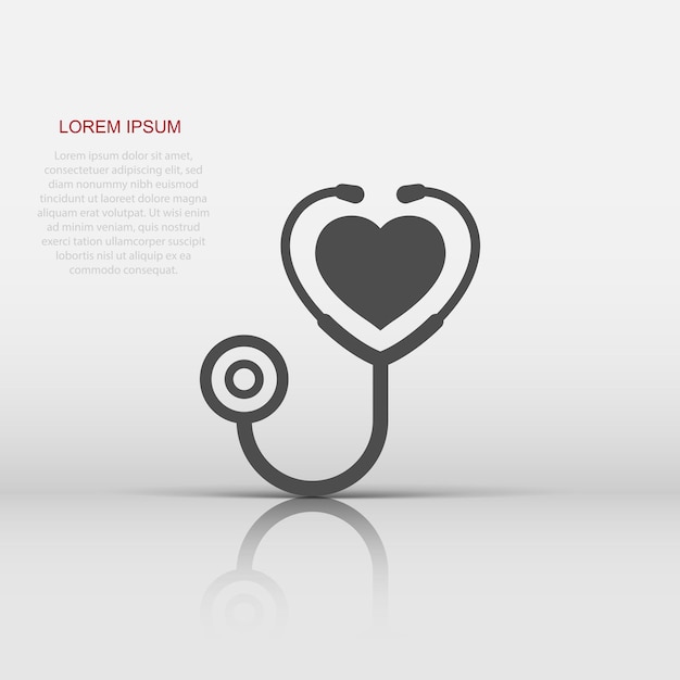 Stethoscope icon in flat style Heart diagnostic vector illustration on isolated background Medicine sign business concept