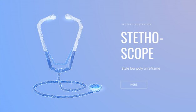 Vector stethoscope low poly wireframe landing page template