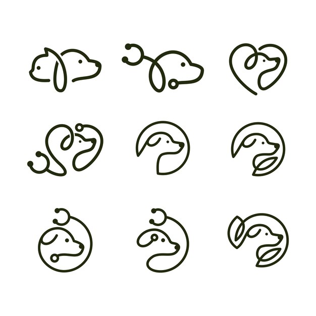 Vector stethoscope pets logo. dog cat design vector. linear style. health animals concept symbol icon illus