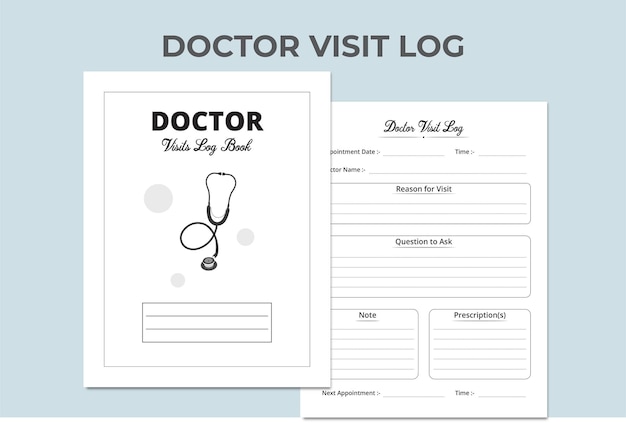 Vector stethoscope vector. kdp ready logbook. medical notebook. health care log book and medical tracker. doctor visiting logbook kdp interior. medical visit log book.