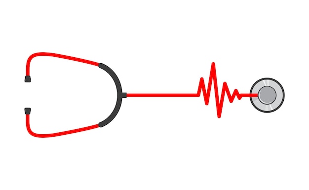 Stethoscope with heartbeat rate sign flat design