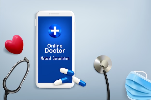 Stethoscope with medicine and heart for online doctor