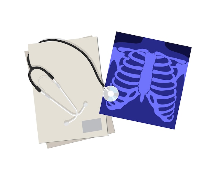 Vector stethoscope and xray of human chest stock illustration