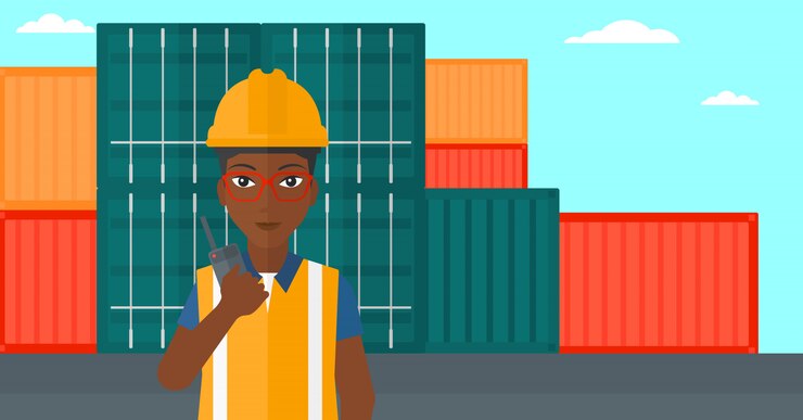 Vector stevedore standing on cargo containers 