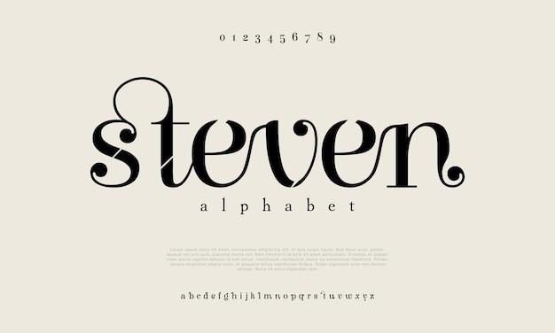 Steven premium luxury elegant alphabet letters and numbers Elegant wedding typography classic serif