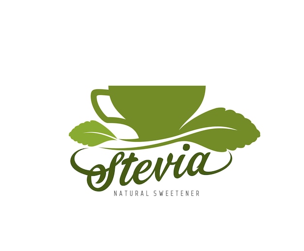 Stevia icon cup and green leaf natural sweetener