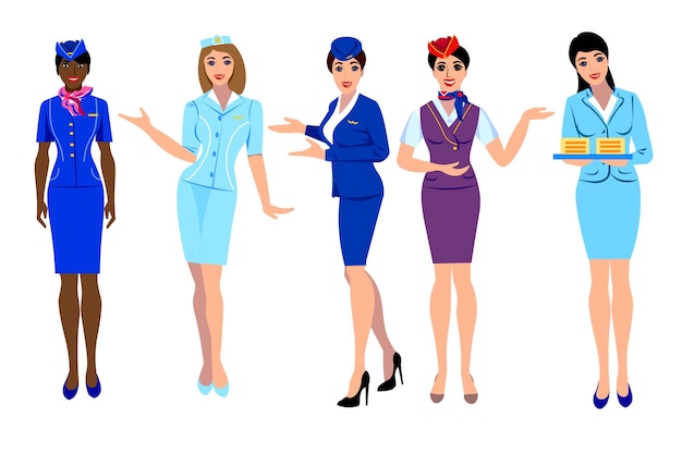 Vector stewardess beautiful set