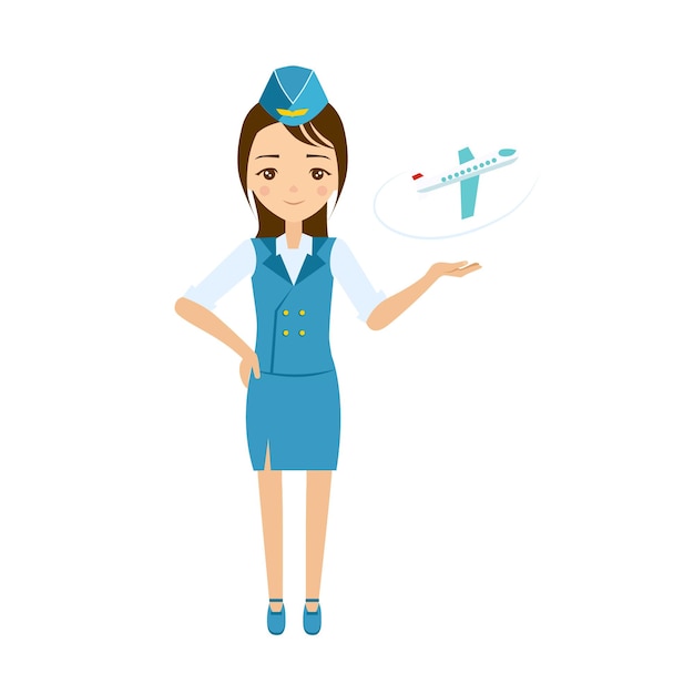 Stewardess flat vector illustration. career choice concept