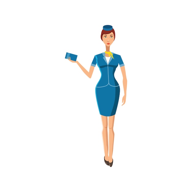 Vector stewardess icon in cartoon style on a white background