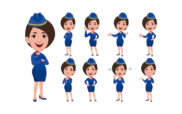 Stewardess met verschillende poses Vectorbeelden