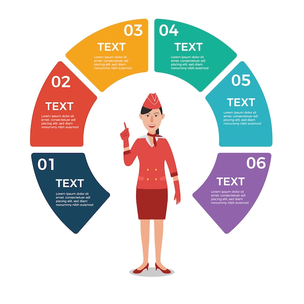 Stewardess with circle chart infographic template