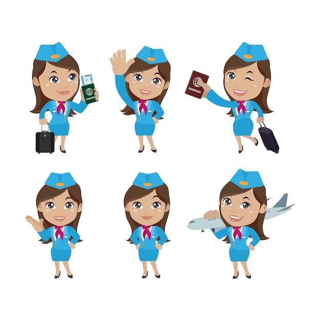 Stewardess with different poses vector