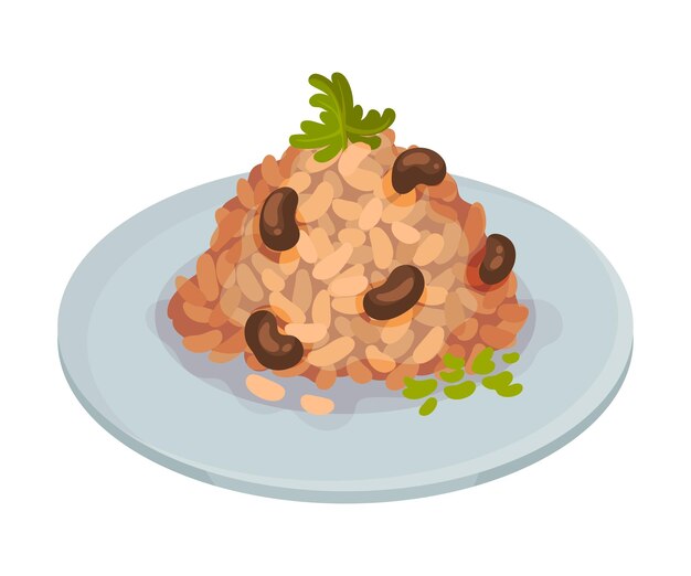 Vector stewed black bean with rice as cuban dish vector illustration