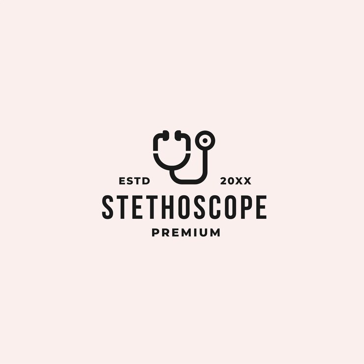 의료 상담 및 건강 진단을위한 Sthethoscope 로고 개념