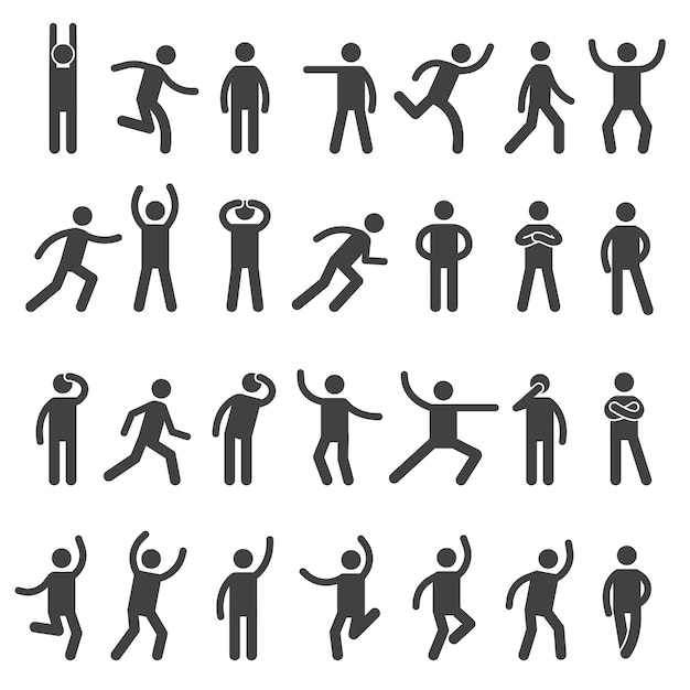 Stick characters. posture icon action figures symbols human body silhouettes