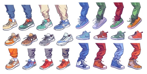 Vector stick feet with footwear limbs for character design vector set