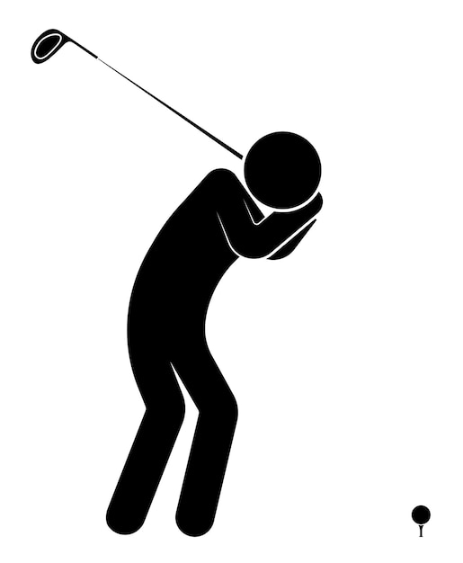 stick figere speler golfer zwaait met zijn club om de bal op de tee te slaan Actieve levensstijl Vector