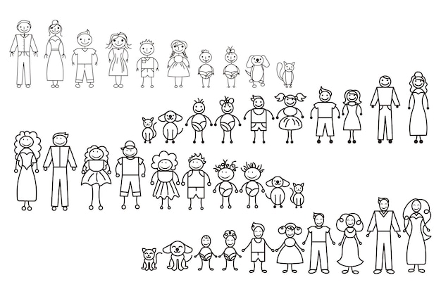 Stick figure illustrations people illustration stick people big family family structure family illus