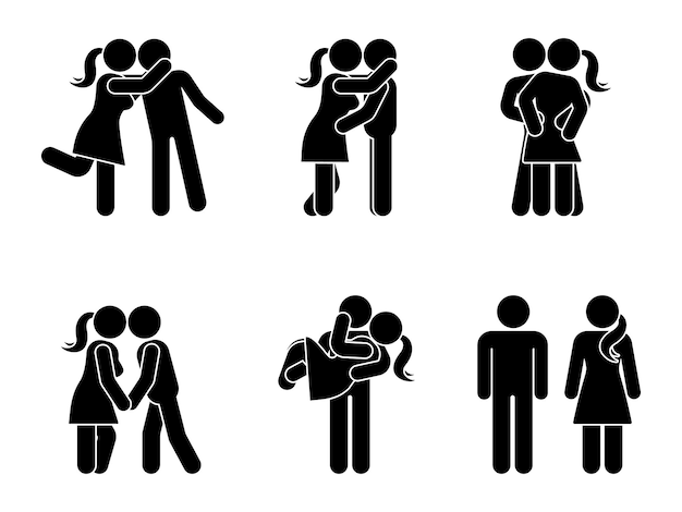 Vector stick figure kissing couple set