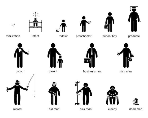 Vector stick figure male and female study learn lesson at school home office library vector illustration