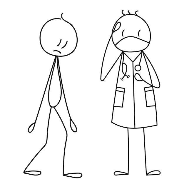 Stick figure man doctor in mask vector