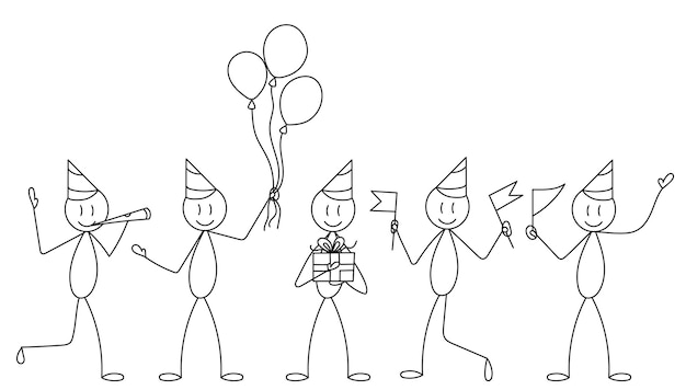 Stick figure, people celebrate vector, isolated