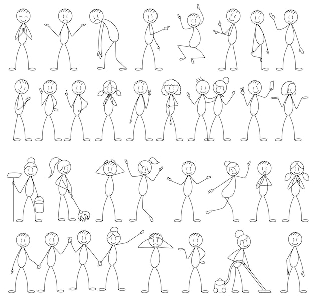 Vector stick figure, people set on white background, vector, isolated