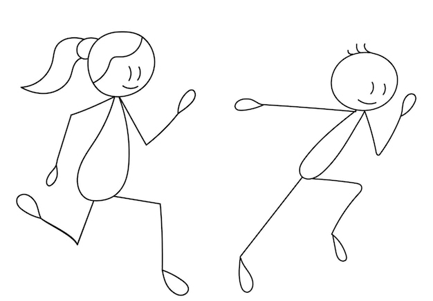 Vector stick figure running people, isolated, vector