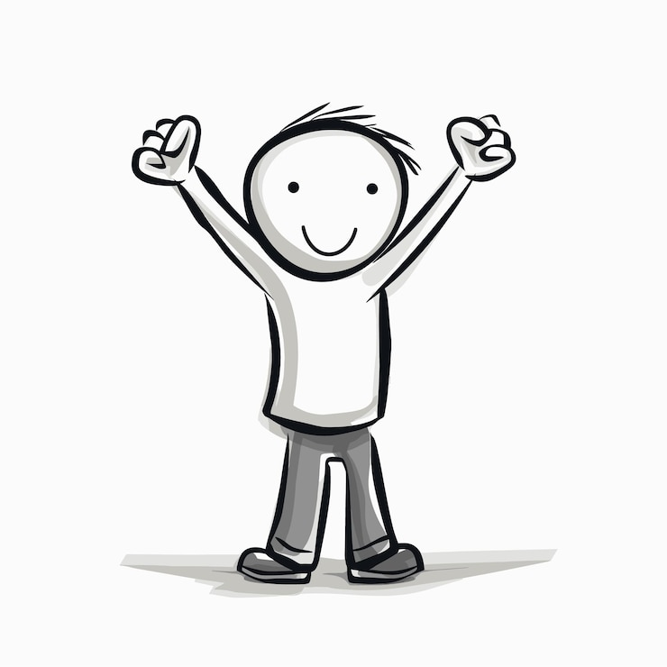 Vector stick figure with arms up as if winning a prize