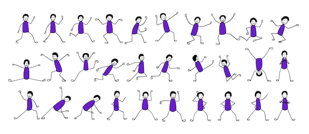 스틱 맨 포즈는 애니메이션을 위한 여러 위치를 설정합니다.