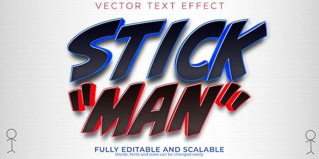 Vettore logo di gioco modificabile effetto testo stick man e stile di testo divertente