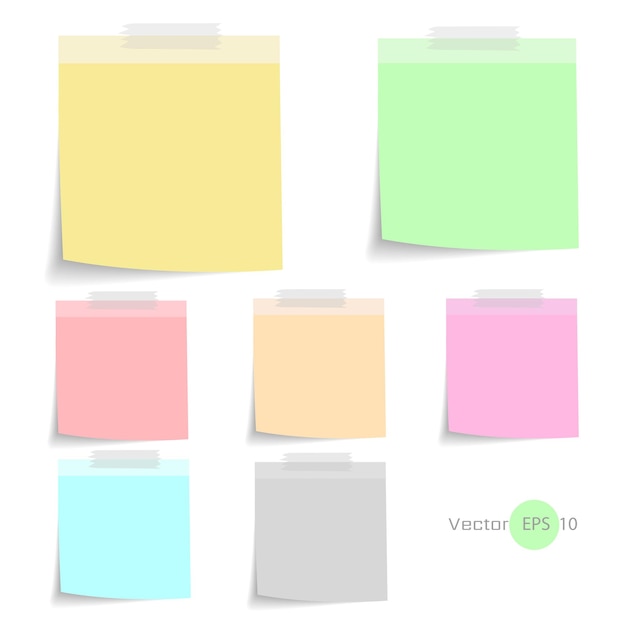 Stick note paper with color set isolate on white backgroundvector illustration