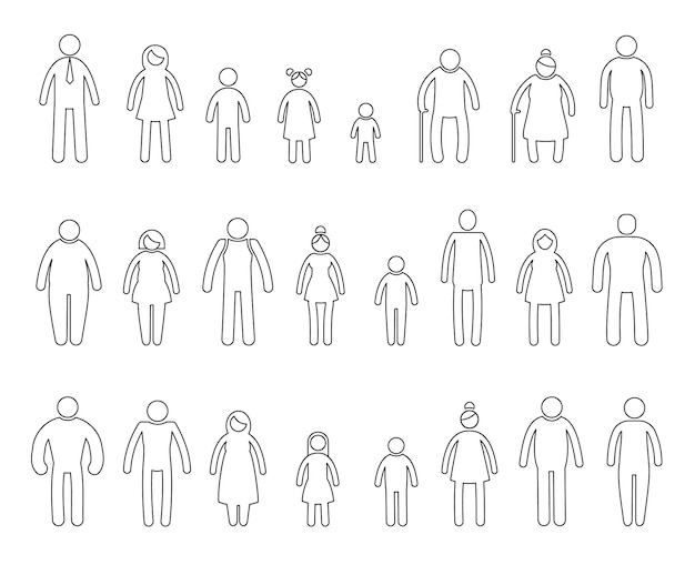Premium Vector | Stick people line icons simple outline human characters  with hands and legs family and friends