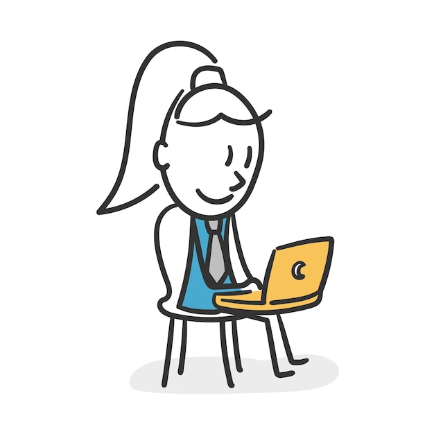 Stick woman working on a laptop Concept of businesswoman in remote work