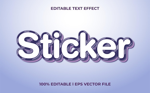 Sticker 3D-teksteffect met schattig thema. paarse typografiesjabloon voor minimalistische titel