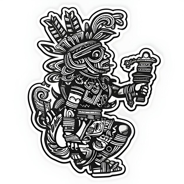 Sticker antique mayan on white background