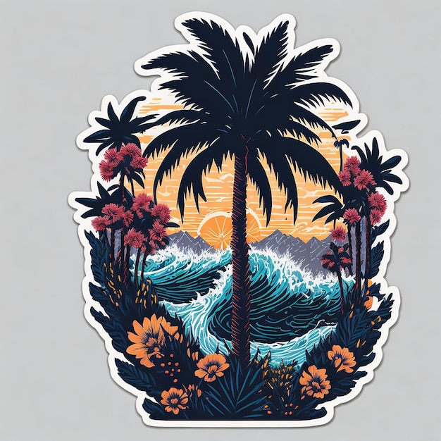 Sticker artwork of tshirt graphic of majestic palm tree in digital painting style