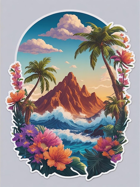 Sticker artwork of tshirt graphic of majestic palm tree in digital painting style