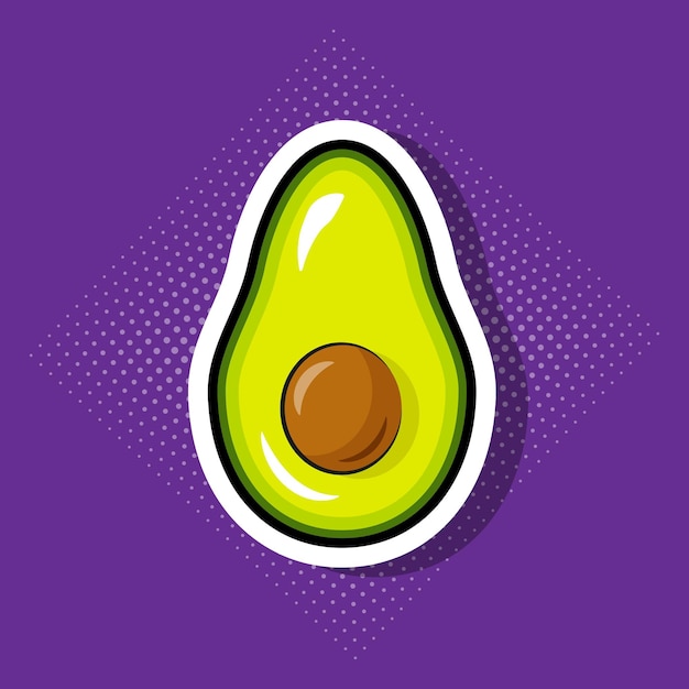 Sticker avocado in pop art style