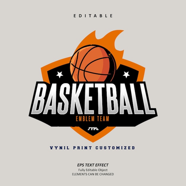 Наклейка с логотипом баскетбольной эмблемы команды настраиваемый текстовый эффект редактируемый премиум векторы