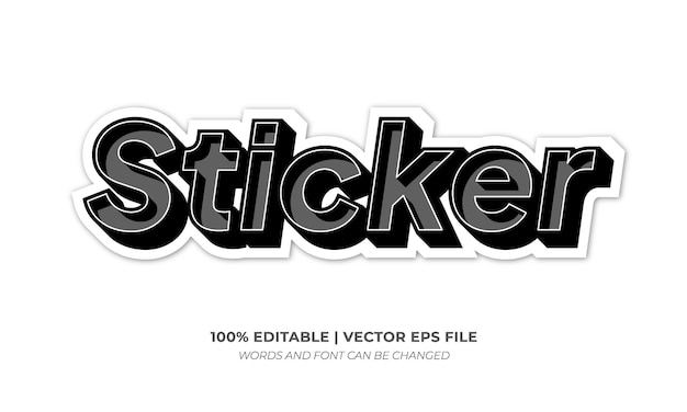 Sticker black and white 3D retro editable text effect vector font style template