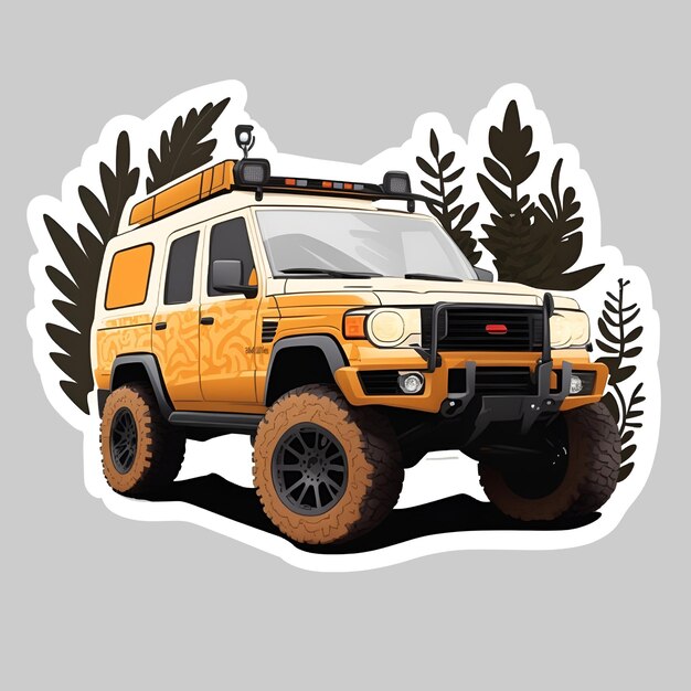 sticker bruine kleur auto offroad in de jungle met ai gegenereerd