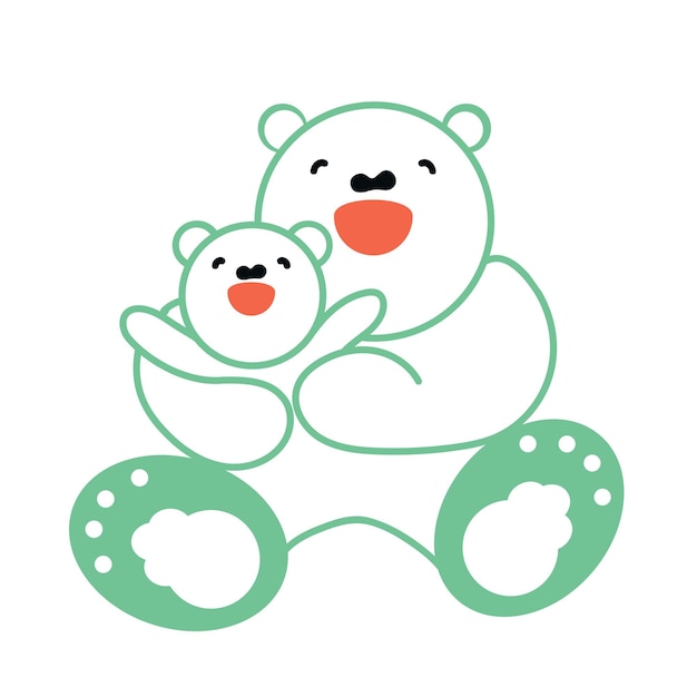 Наклейка со счастливой матерью и ребенком, белым медведем
