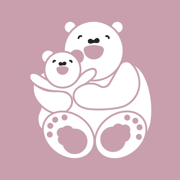 Sticker card with happy mother and child white bear