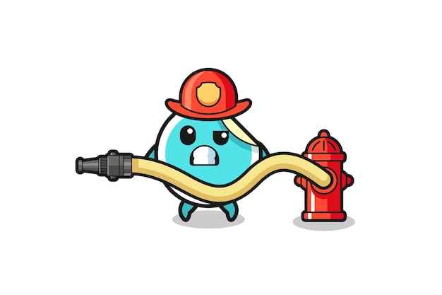 Sticker cartoon as firefighter mascot with water hose  cute design