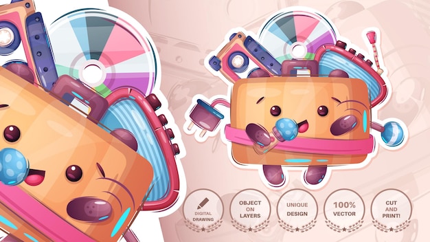 Vector sticker cartoon character adorable baggage