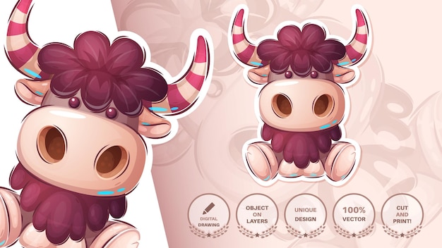 Sticker cartoon character adorable bull